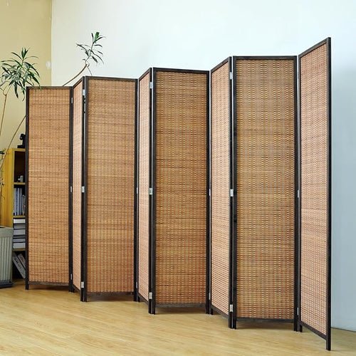 8 Panel Bamboo Room Divider Screen, 5.6 FT Tall Bamboo Divider Folding Panel by PawlaBay