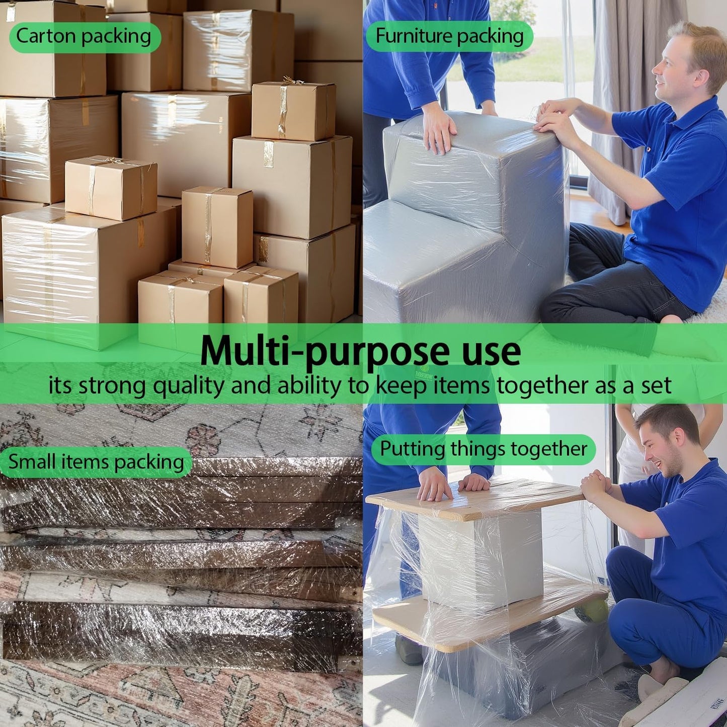 Mini Clear Stretch Wrap Film roll,5''x1000ft,4 Packs with 1 Plastic Handle,Self Adhering Industrial Plastic Wrap for Pallet Wrap,Heavy Duty Packaging,Moving,Transparent Shrink Wrap,80 Gauge