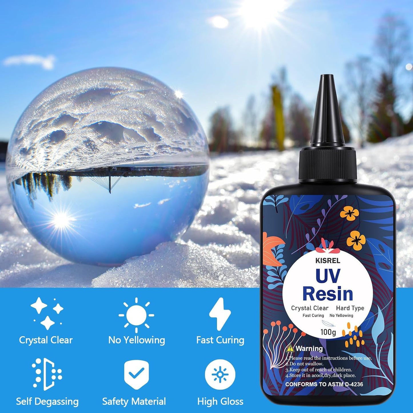 KISREL UV Resin 400g - Upgraded UV Resin Kit, Hard Type Crystal Clear Ultraviolet Curing UV Epoxy Resin for Craft Jewelry Making