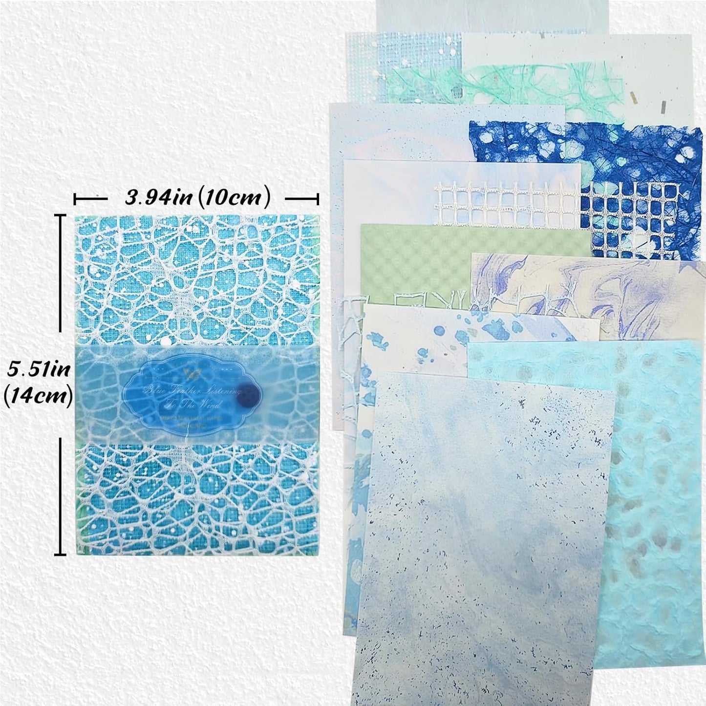 42 Sheets Textured Scrapbook Paper and Mesh Fabric Assorted Set, Junk Journal Supplies Assorted Set, Special Paper for Scrapbooking Materials Card Embellishments 3.9x5.5 Inch (Blue)