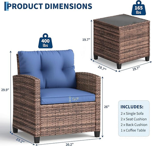 3-Piece Patio Furniture Set, Outdoor PE Rattan Chair - Image 2