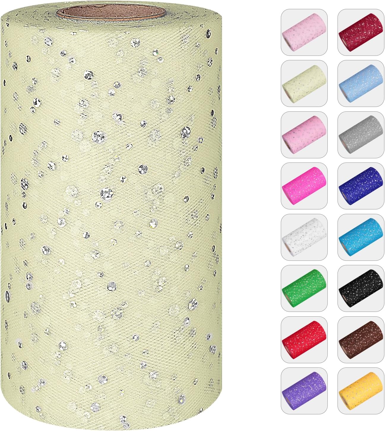 Glitter Tulle Rolls, 6' by 50 Yards (150FT) Sequin Tulle Netting Fabric for Tutu Skirts Sewing Birthday Wedding Party Decoration (Ivory)