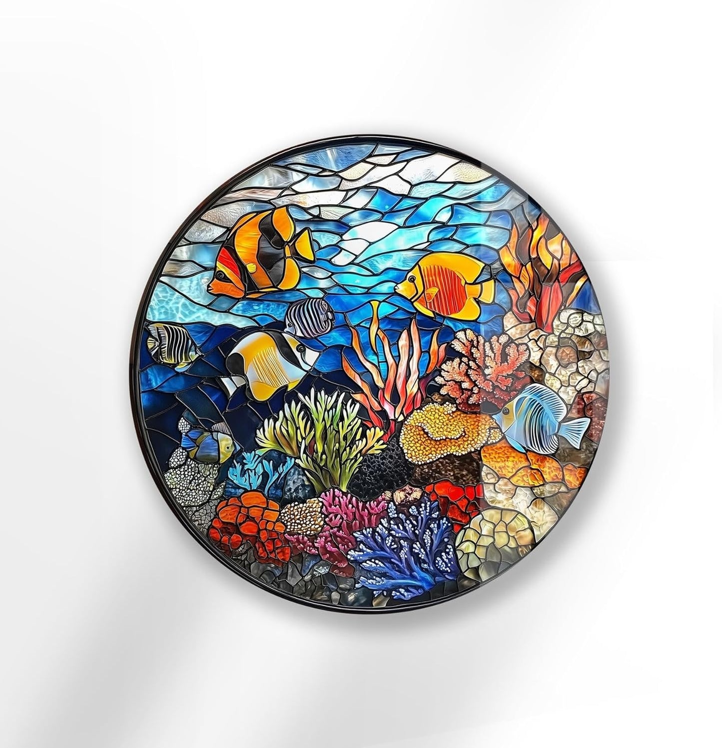 My Photostation.com 31.5''(80cm) Diameter Coral Reef Mosaic Round Glass Wall Art Tempered Glass Printing Wall Decor Large Wall Art Wall Hangings
