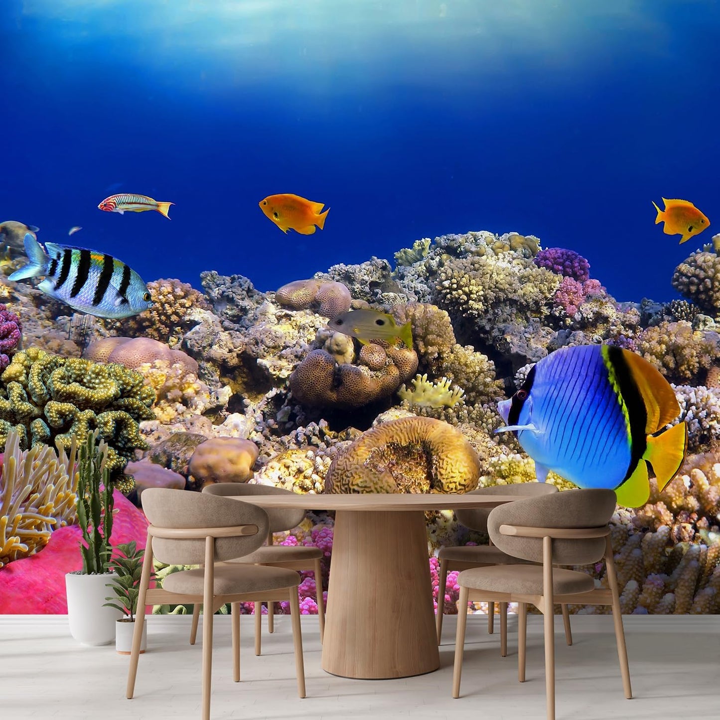 wall26 Wall Sticker/Wall Mural Tropical Blue Fish Coral Reef Ocean Seascape Nature Wilderness, Not Peel and Stick, Non-Woven Wallpaper Decorative for Bedroom, Living Room, Office - 132x168 inches