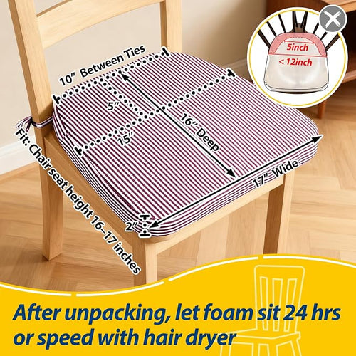 AAAAAcessories D-Shaped Chair Cushions, Machine-Washable Cover, Pinstripe Red - Image 2