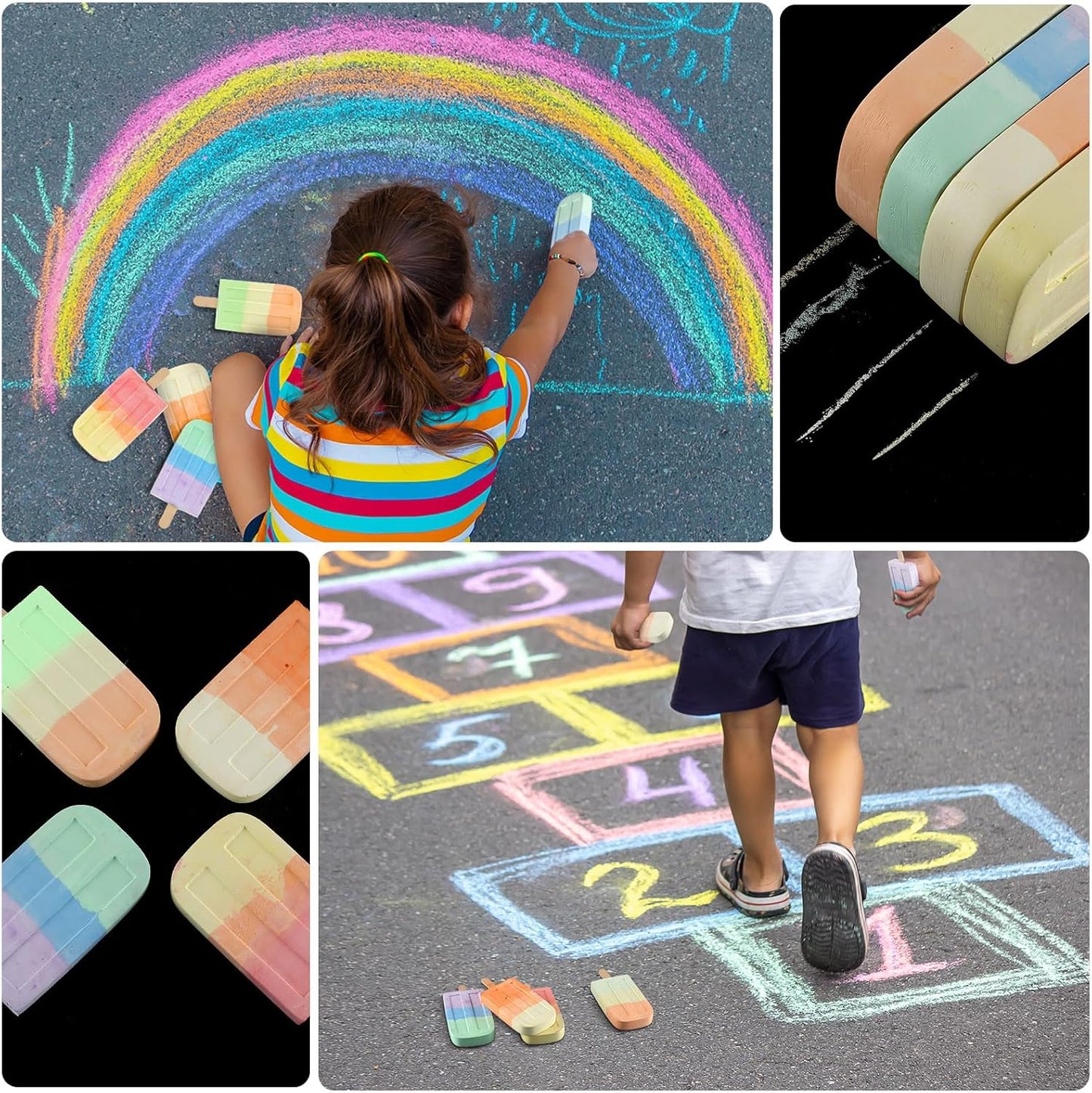60 Pcs Ice Cream Sidewalk Chalk Set Multicolor Chalk Party Favors Bulk Washable Safe Outdoor Chalks for Kids Adults Fun Summer Playground Outdoor Activities Painting on Chalkboard Blackboard