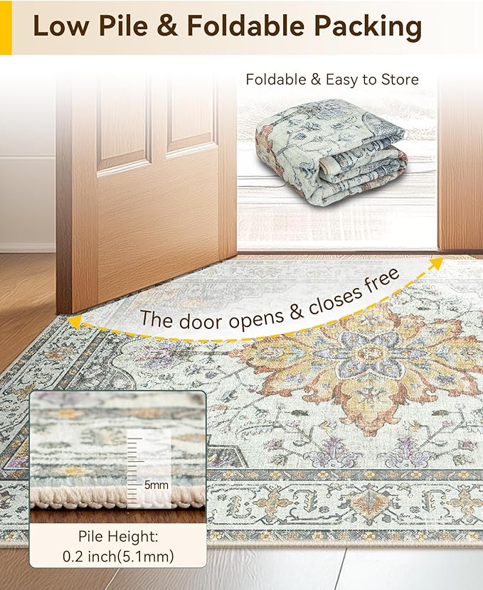 RELEANY Area Rugs 9'x12' Washable Non-Slip, Floral Vintage Distress Print - Image 4