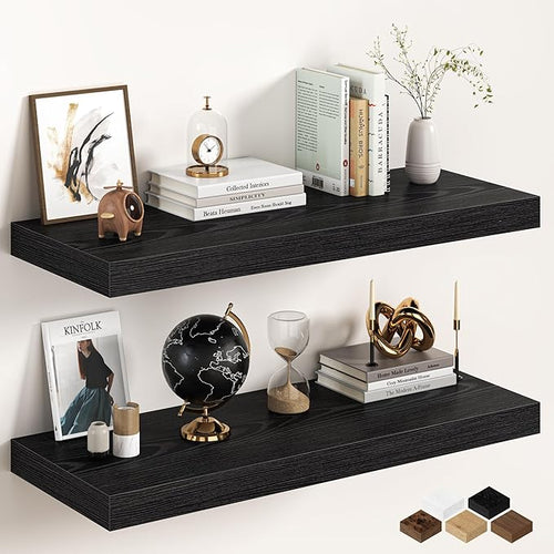 36Inch Black Floating Shelves for Wall, 12 Inch Deep Shelves for Bedroom by FunMemories