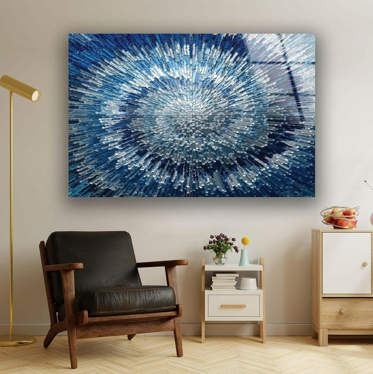 My Photostation.com 28Wx18H'' Abstract Blue Textured Glass Wall ArtTempered Glass Printing Wall Decor Large Wall Art Wall Hangings