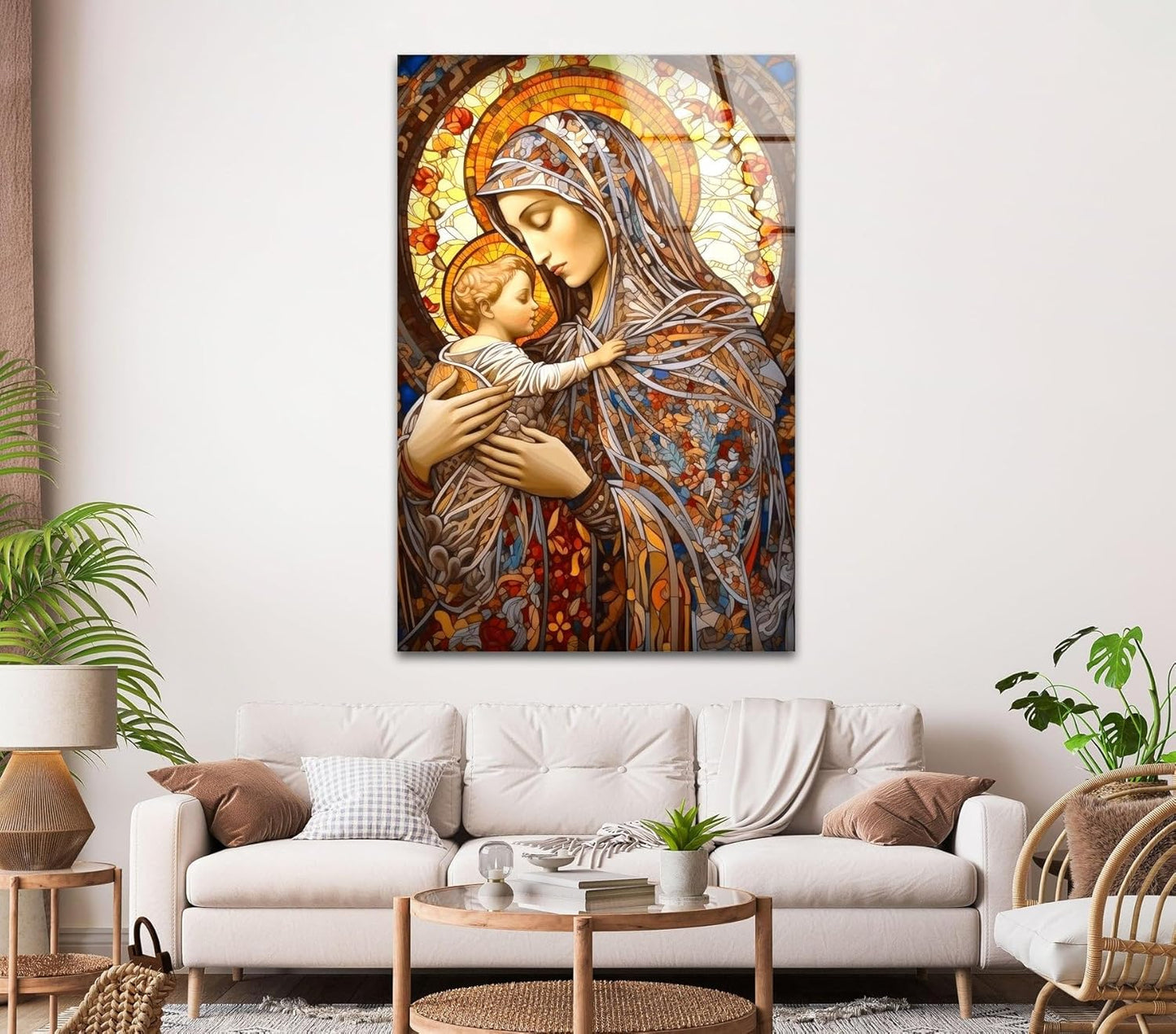My Photostation.com 14Wx20H'' Jesus and Virgin Mary Glass Wall Art Tempered Glass Printing Wall Decor Large Wall Art Wall Hangings