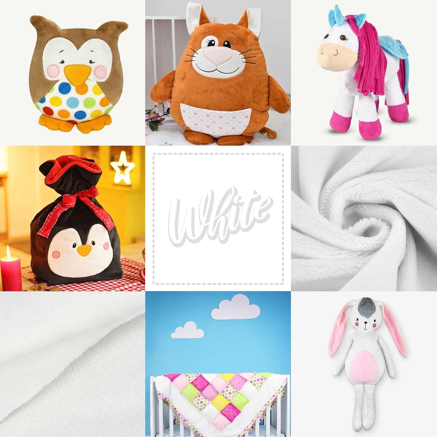 kullaloo Plush Fabric | 2 Yard Solid White Minky Fabric for Sewing | Super Soft Cuddle Material | for Quilt Backing, Throw Blankets, Pillows, Dog Bed, Stuffed Animals, Costumes, Apparel & More