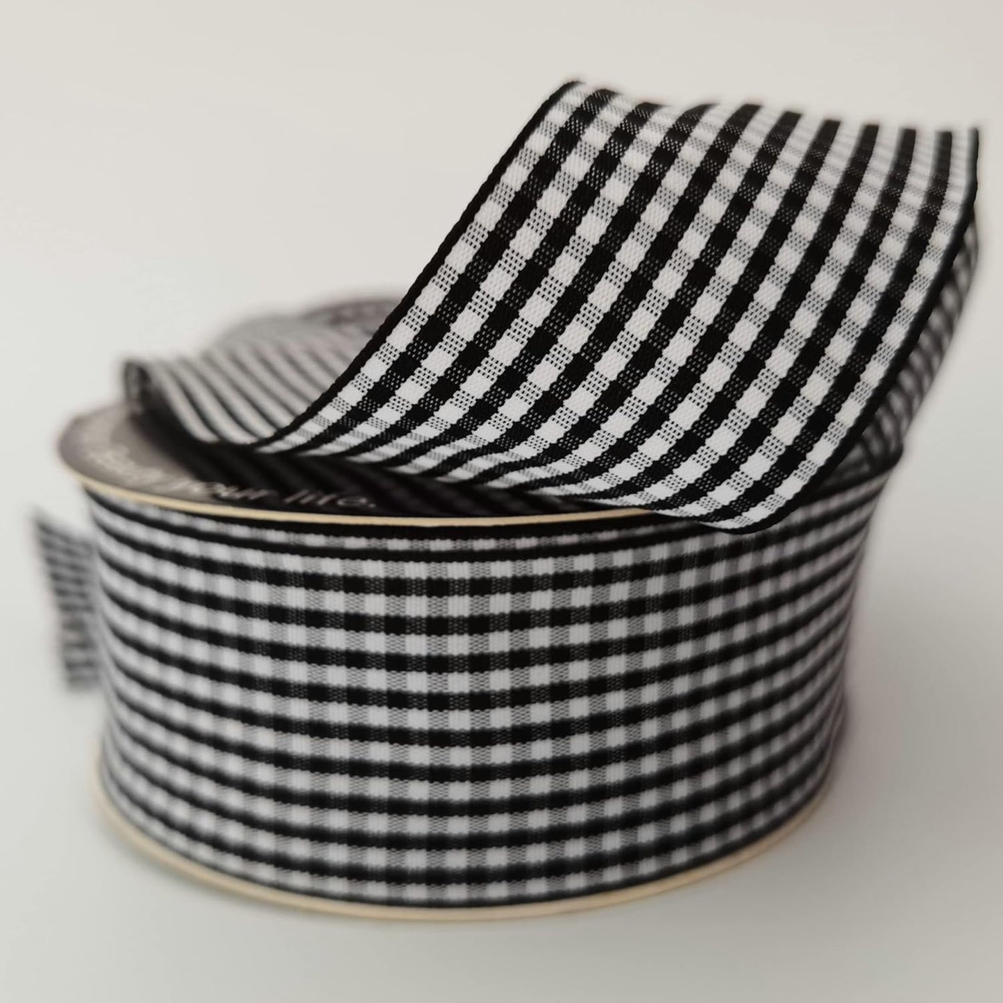 1.5 Inch Black and White Woven Edge Gingham Ribbon 25 Yards Each Roll 100% Polyester (1-1/2", Black)