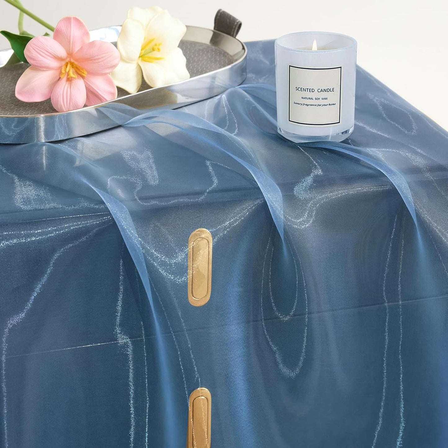 P Pothuiny Sheer Organza Fabric by The Yard, 1 Yard x 60 Inch Wide Bridal Light Blue Organza Tulle Fabric Roll Shiny Gauze Fashion Dress Sewing Craft for Wedding Party Decorations Backdrop