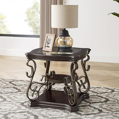26.3'' Dark Brown Retro Wooden End Coffee Table by HMFULE