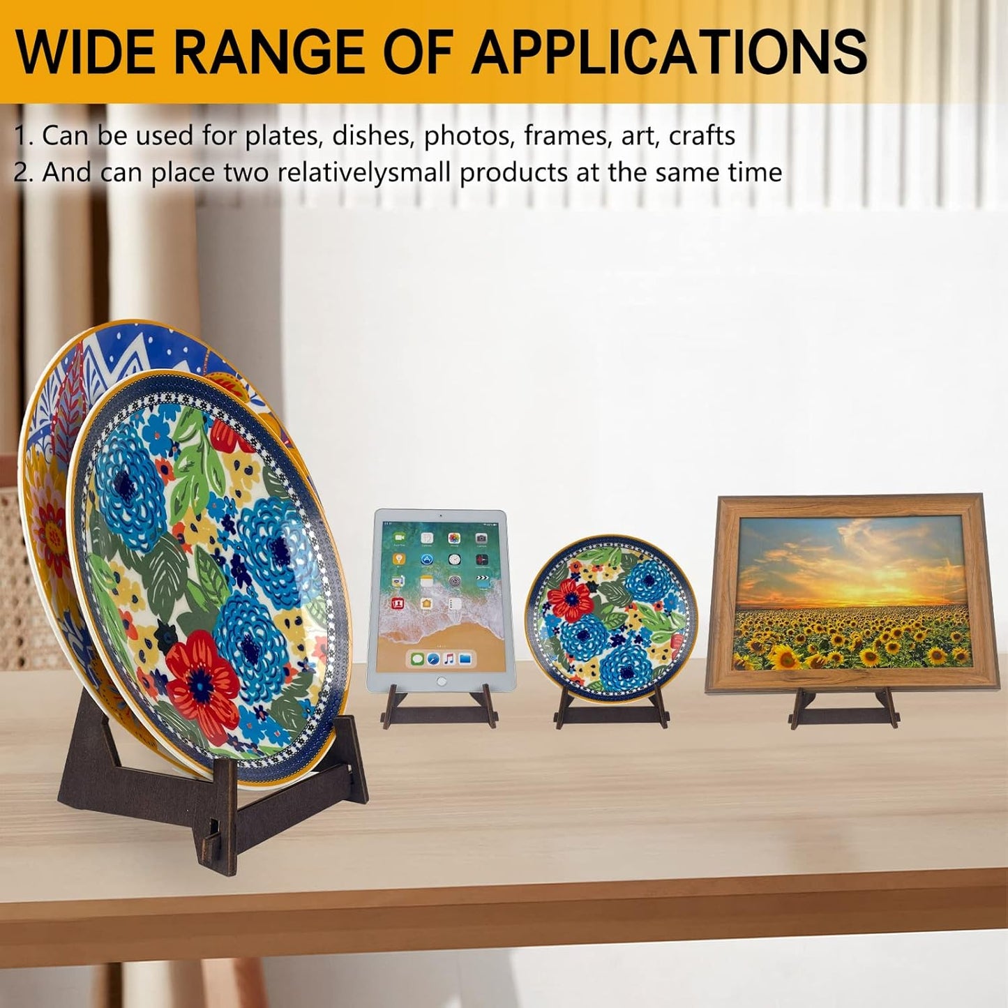 6 Inch Wooden Display Stand, Plate Holder for Picture Frame, Book, Plaque, Easel and Decorative Display (2 Pack)