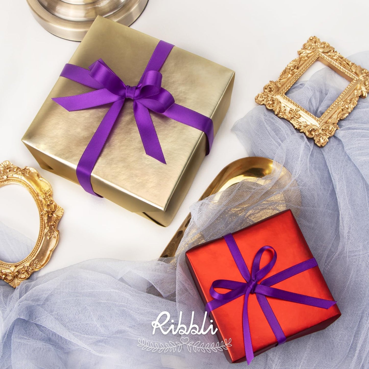Ribbli Purple Satin Ribbon,Double Faced Satin 1/4 inch x Continuous 50 Yards,Purple Ribbon Use for Bows Bouquet,Gift Wrapping,Wedding Decoration,Floral Arrangement