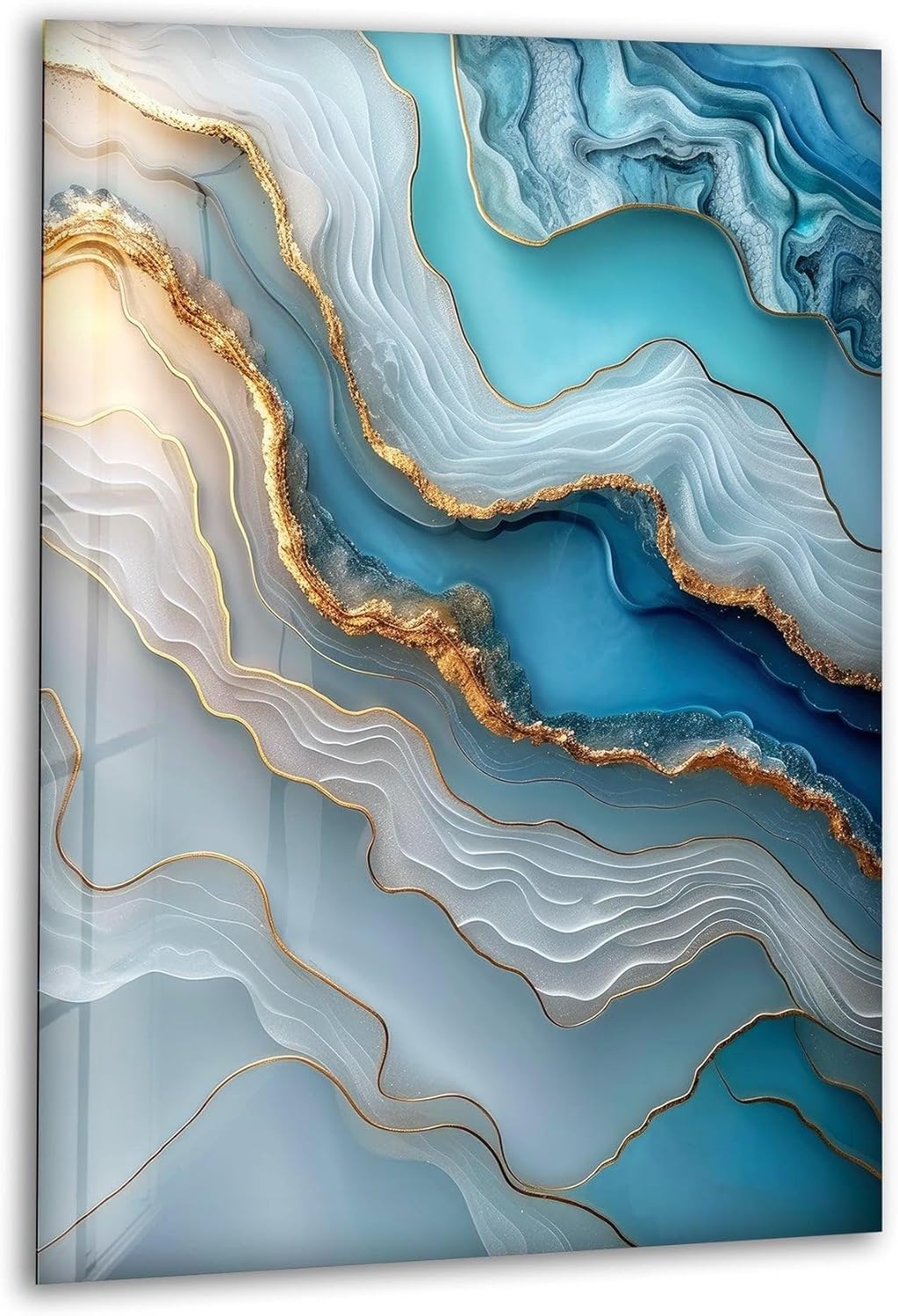 My Photostation.com 24Wx30H'' Turquoise and Blue Alcohol ink Glass Wall Art Tempered Glass Printing Wall Decor Large Wall Art Wall Hangings