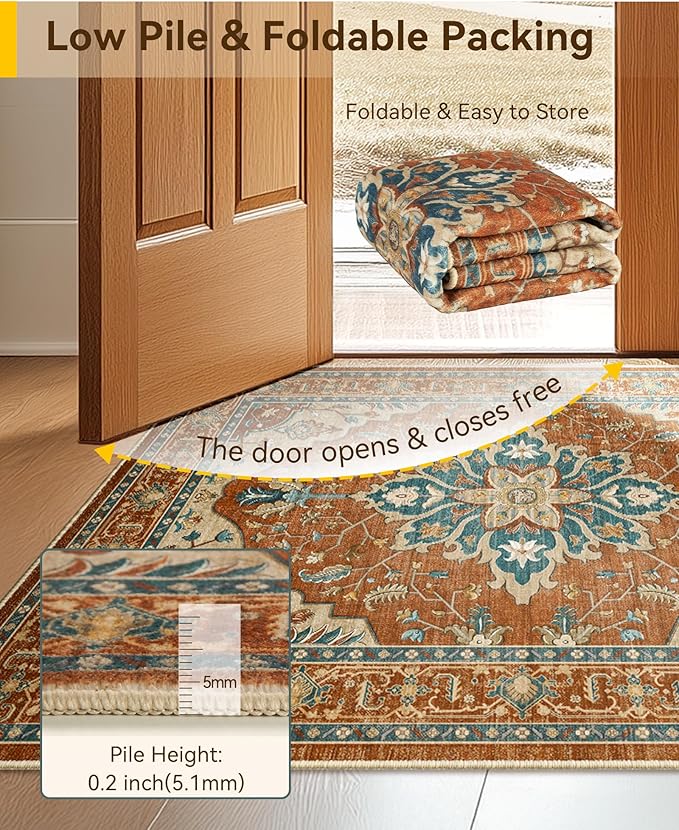 RELEANY Area Rugs 6'x9' Washable Non-Slip, Floral Vintage Distress Print - Image 3