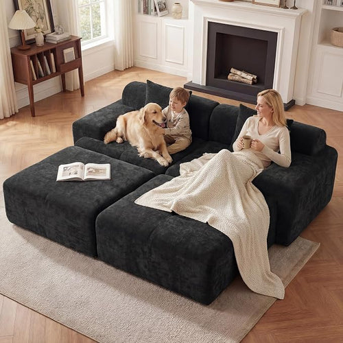 83.5" Boneless Loveseat with 2 Ottoman, Cloud Comfy Sofa Bed, Modular Sofa by Mifnas