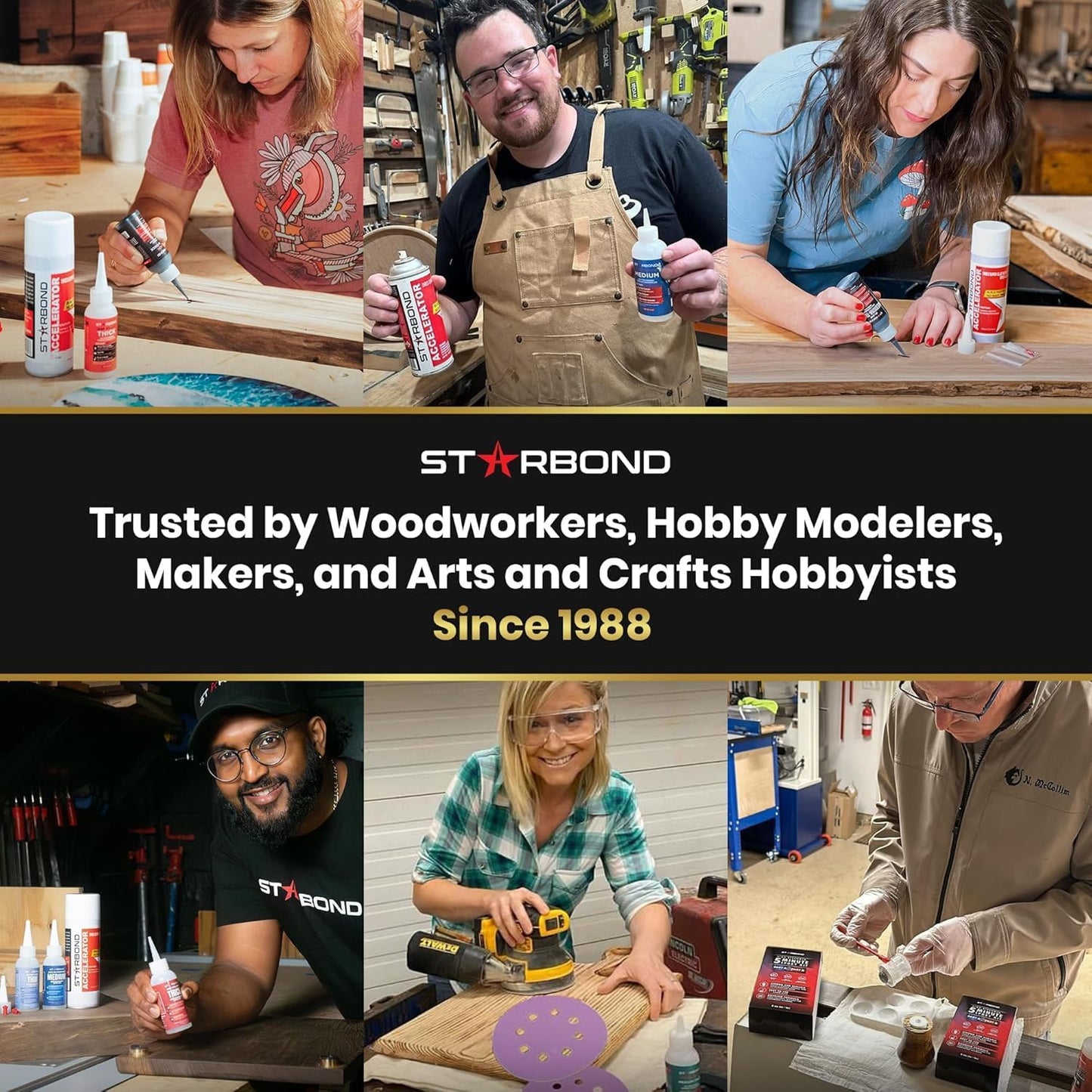 STARBOND 2 oz Black Medium-Thick Premium CA Glue, 6 oz Aerosol Accelerator Bundle, Cyanoacrylate Adhesive Super Glues, for Woodworking, Wood Knots and Voids, Woodturning, Guitar, Hobby