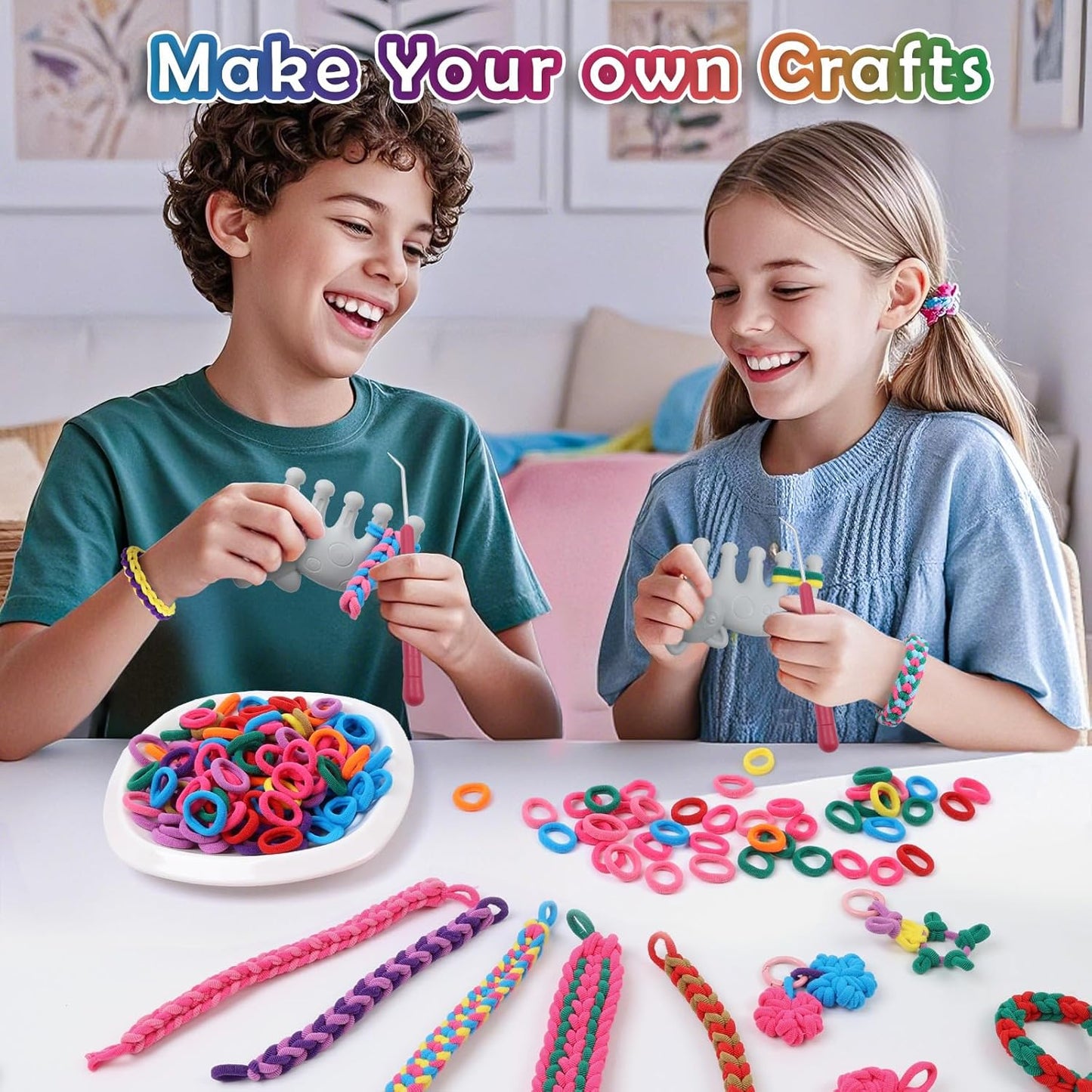 FUNiOi 1000 PCS Cat Weaving Loom Refill for Bracelet Making Kit, DIY Arts and Crafts Supplies, Baby Hair Ties for Girls Ages 6-12, Gift Idea for Kids and Beginners