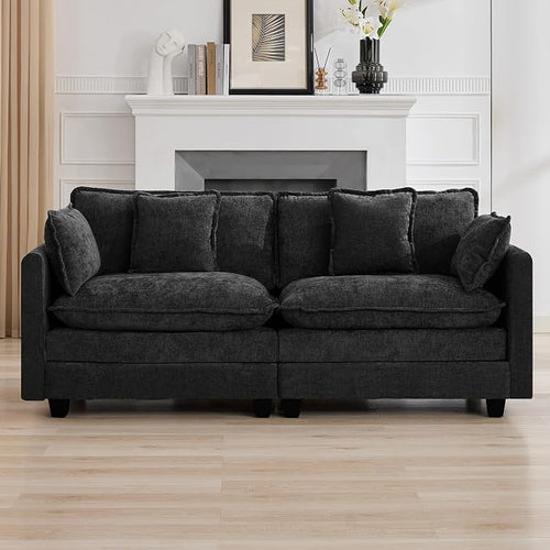 76'' Cloud Deep Seat Loveseat, Upholstered Chenille Modular 2-Seats Sectional by WUTUTUEE
