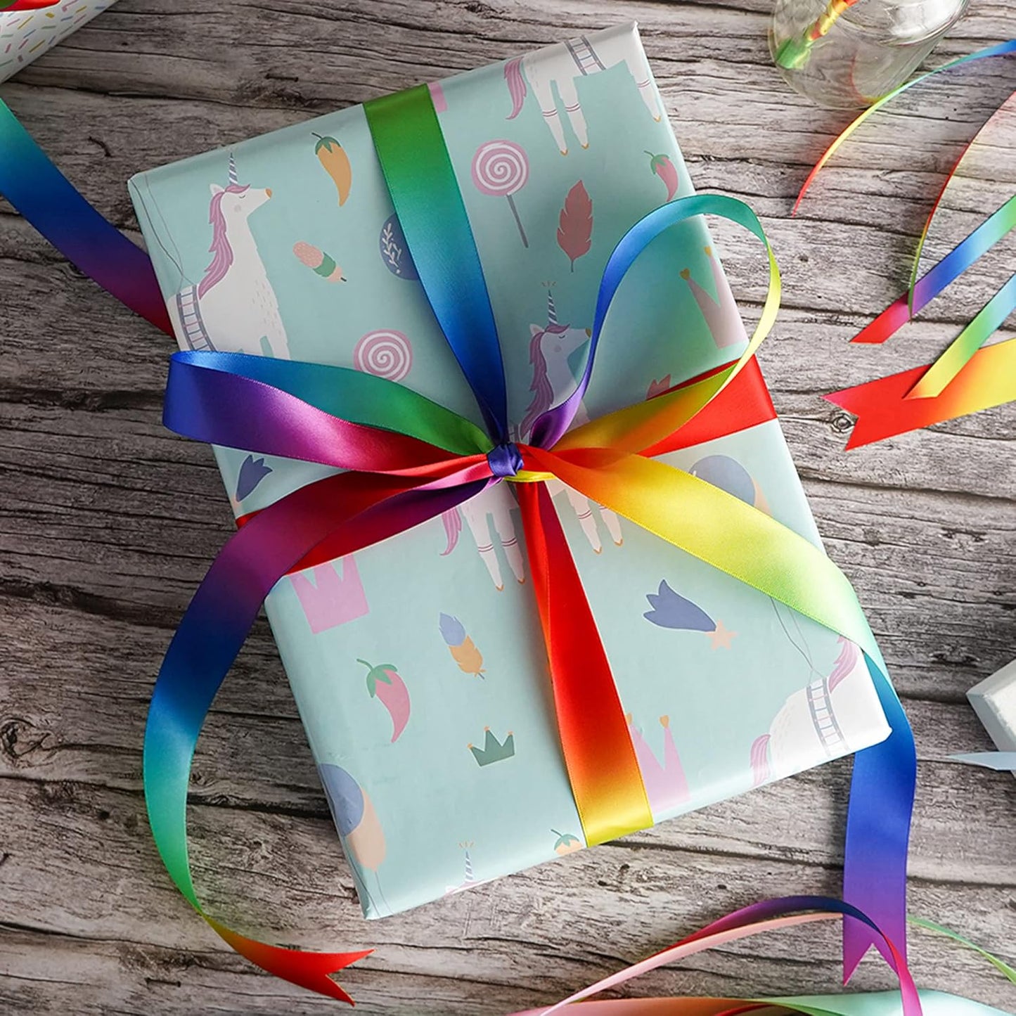 MEEDEE Rainbow Ribbon Satin Ribbon 1 inch Rainbow Satin Ribbon Rainbow Colored Ribbon for Crafts Gift Wrapping Pride Birthday Party Decoration DIY Rainbow Hair Bows - 25 Yards