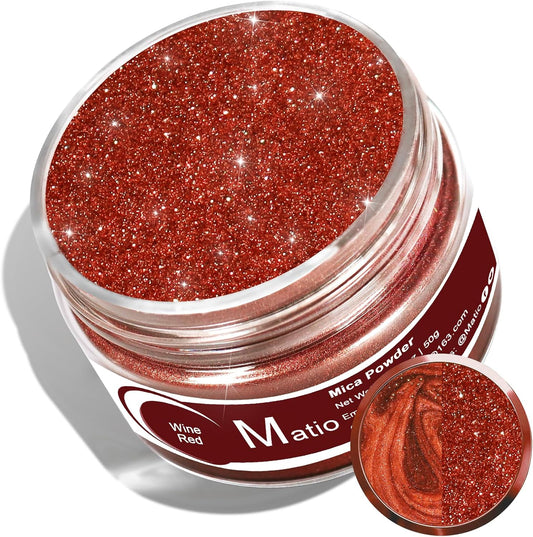 Matio Wine Red Mica Powder for Epoxy Resin, 1.8oz/ 50g Pearlescent Effect Mica Powder Natural Color Pigment for Soap Making, Bath Bomb, Candle Dye, Resin Craft, Paint, Nails Art, Jewelry,Slime Pigment