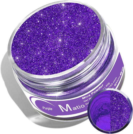 Matio Purple Mica Powder for Epoxy Resin, 1.8oz/ 50g Pearlescent Effect Mica Powder Natural Color Pigment for Soap Making, Bath Bomb, Candle Dye, Resin Craft, Paint, Nails Art, Jewelry, Slime Pigment