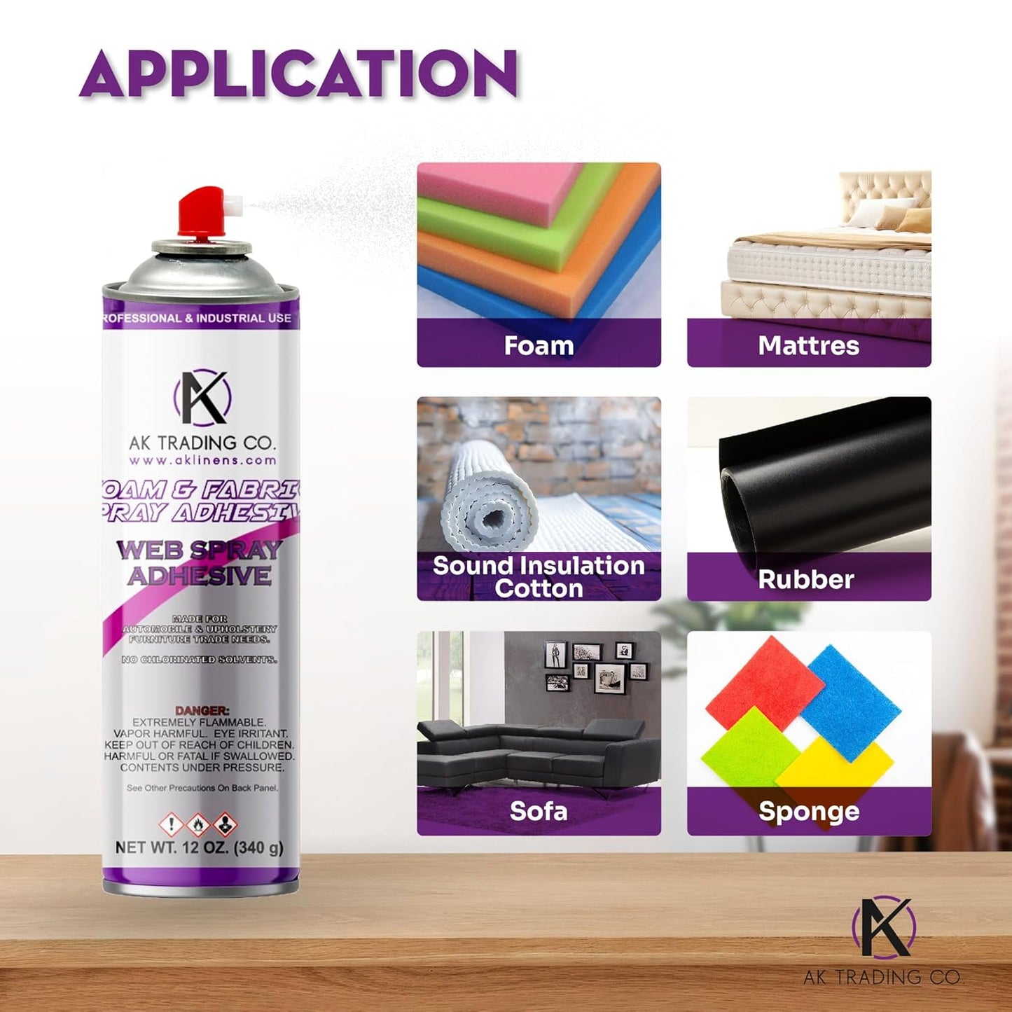 AK Trading Professional Quality General Multipurpose Spray Adhesive, 12-Ounce for Acoustic Panels & Craft Upholstery Foam Adhesive & Fabric Glue - 12 Pack