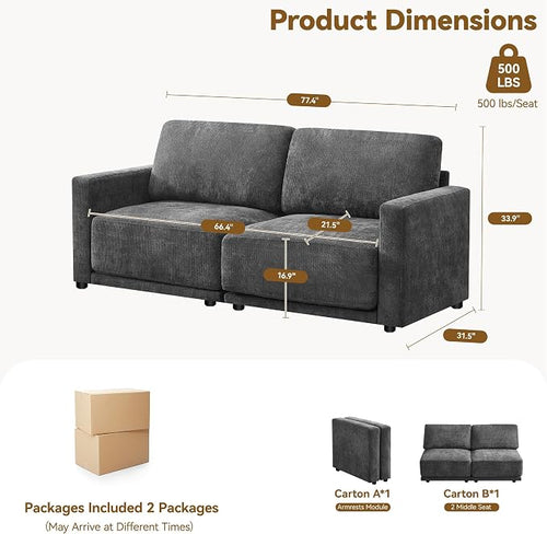77.4" Chenille Modular Loveseat Oversized Upholstered 2 Seater Sectional Sofa - Image 2