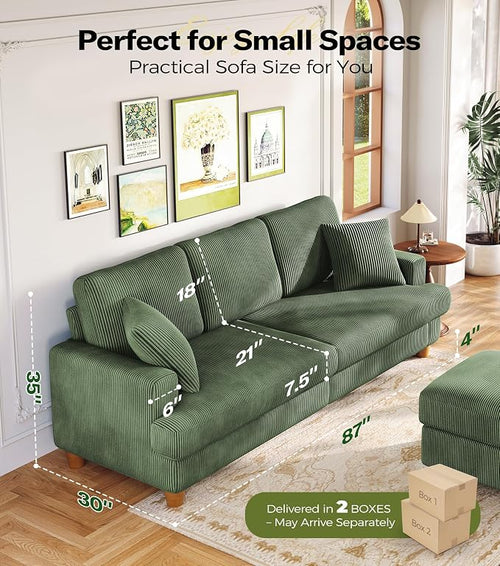 87in Corduroy Couch, Kidirect Sofa No Tool Assembly, Comfy Couches - Image 2