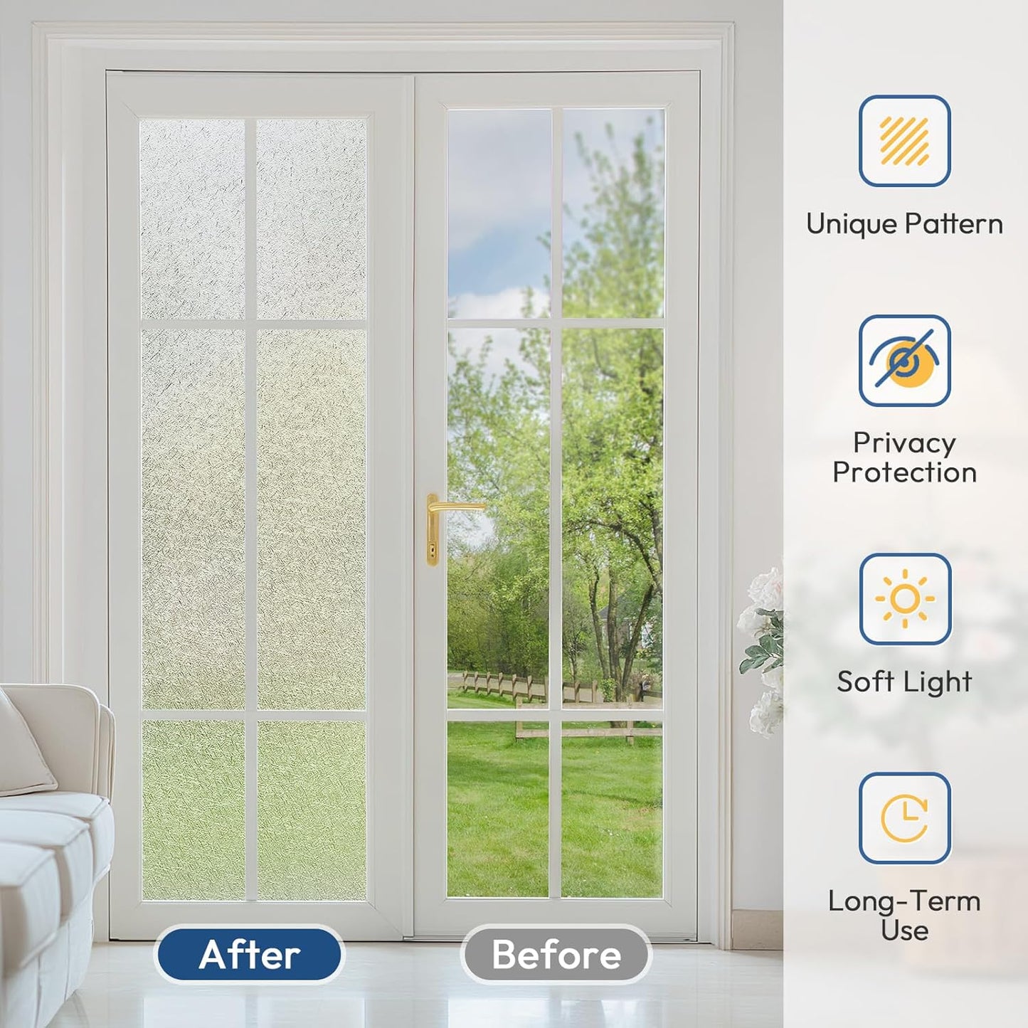 rabbitgoo Window Privacy Film Frosted Glass Film, Decorative Cling UV Sun Blocking Decals, Frosting Window Clings for Home Bathroom Door Coverings, 23.6 x 78.7 inches