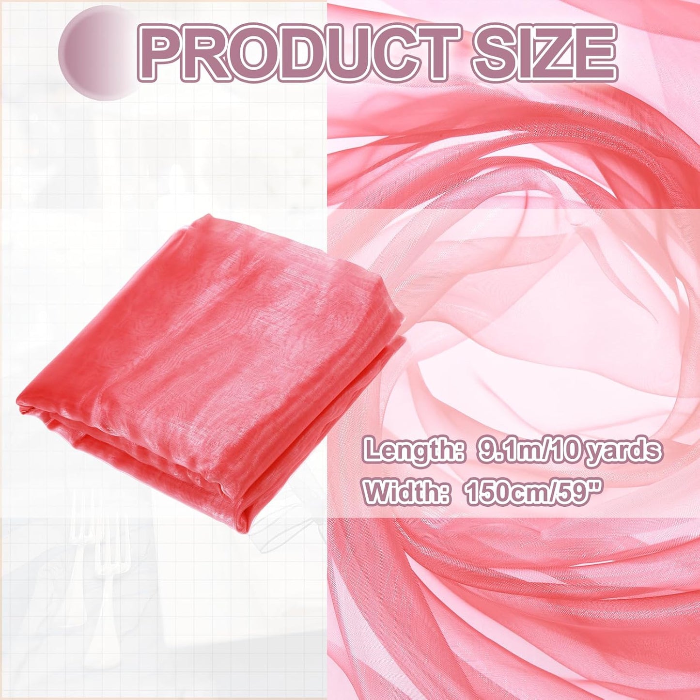 MECCANIXITY Iridescent Sheer Organza Fabric, 10 Yards x 59 Inches Solid Holographic Shiny Fabric Organza Cloth for Wedding, Curtains, Costume, Photo Background, Gradient Watermelon Red