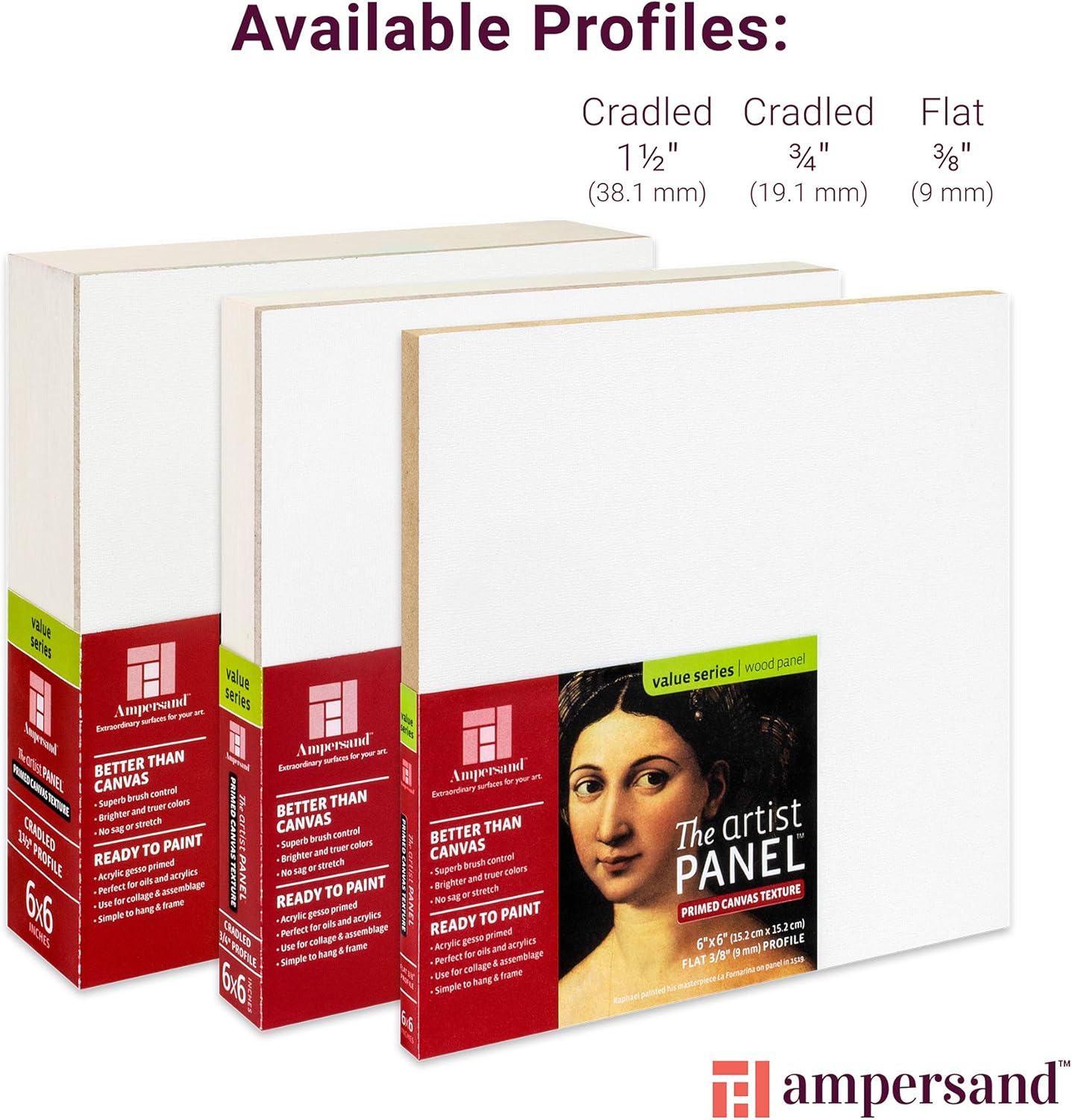 Ampersand Art Supply Wood Gesso Art Painting Panel: Canvas Texture, 3/8 Inch Depth, 12" x 12"