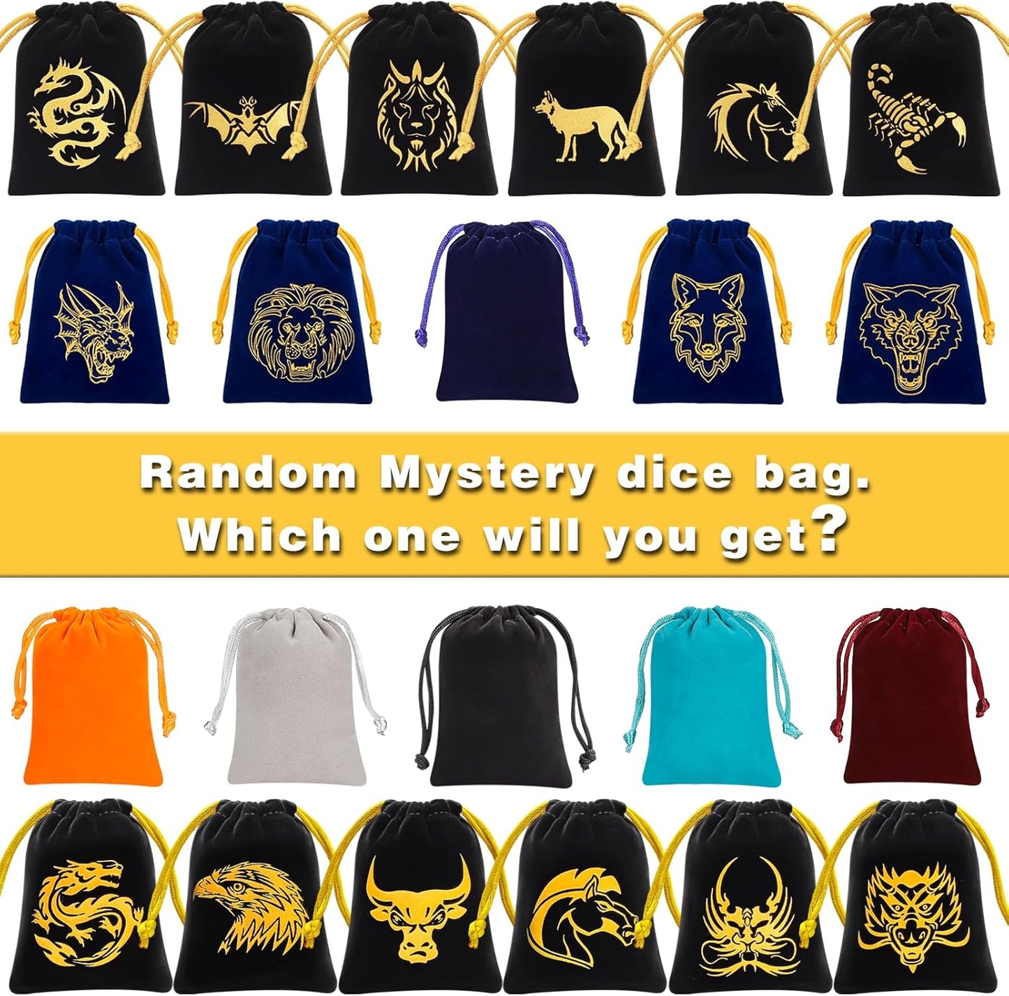 QMAY Polyhedral Dice - 48PCS Mystery Dice Set, Various Styles, Random D&D Dice Patterns & Dice Bag, 6 Mystery Bags, DND Gifts, Suitable for Dungeons and Dragons, RPG, MTG,Role Playing Table Game