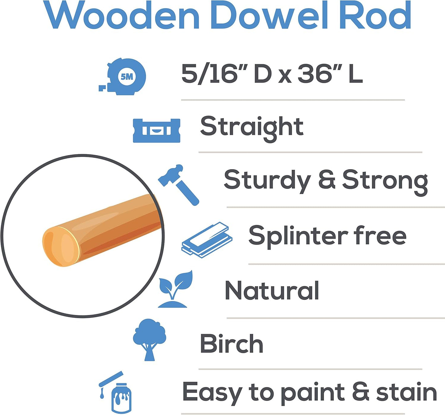 Dowel Rods Wood Sticks Wooden Dowel Rods - 5/16 x 36 Inch Unfinished Hardwood Sticks - for Crafts and DIYers - 25 Pieces by Woodpeckers