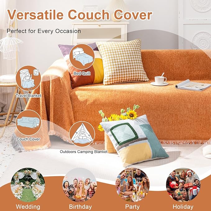 VClife Couch Cover for Sofa Washable, Vintage Orange Sofa Covers Slip Cover for - Image 4