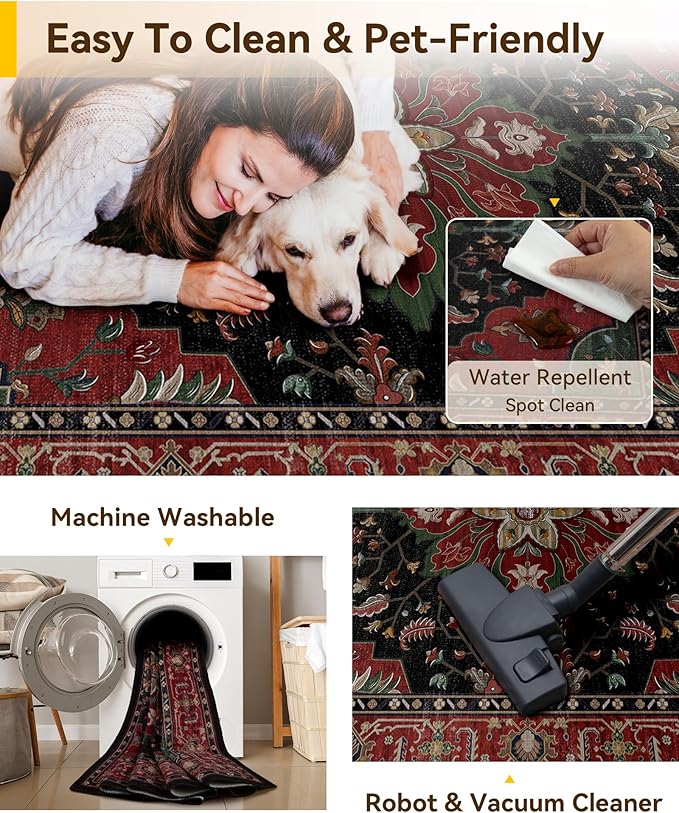 RELEANY Area Rugs 9'x12' Washable Non-Slip, Floral Vintage Distress Print - Image 6