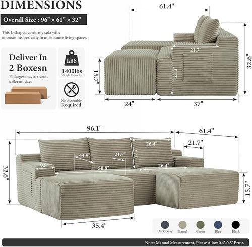 96" Sectional Couches for Living Room Cloud Couch Sofa - Image 2