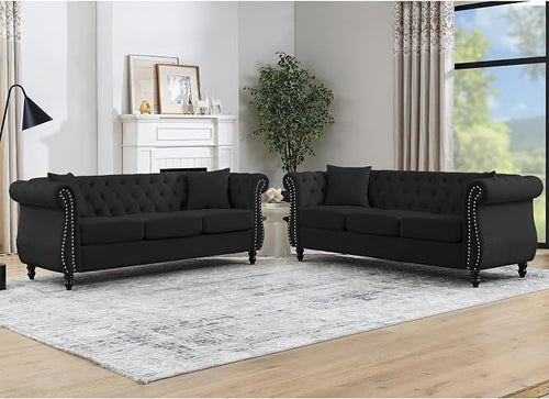 80" 2 Piece 3-Seater Velvet Chesterfield Sofa by Unknown