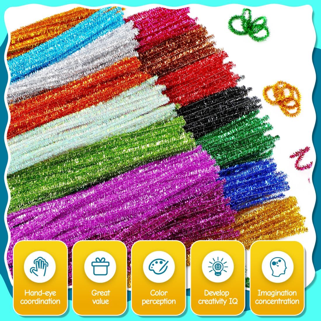 500pcs Pipe Cleaners, Pipe Cleaners for Crafts, Craft Supplies Multicolor Chenille Stems for Art&Craft Christmas DIY Projects(15colors,Glitter)