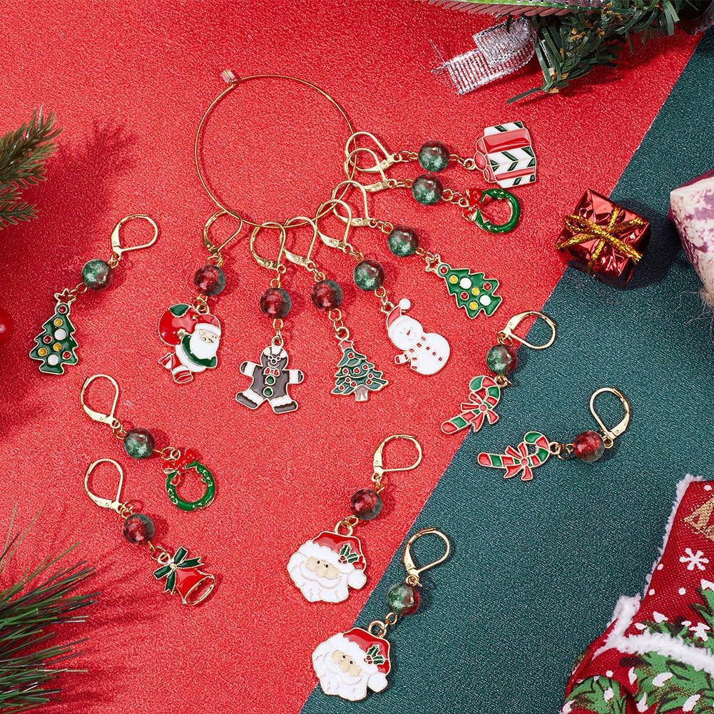 SUNNYCLUE 1 Box 24Pcs 12 Style Christmas Crochet Stitch Markers Stitch Marker Small Enamel Crochet Knitting Charms for Knitting Weaving Sewing Needleworks DIY Craft Supplies