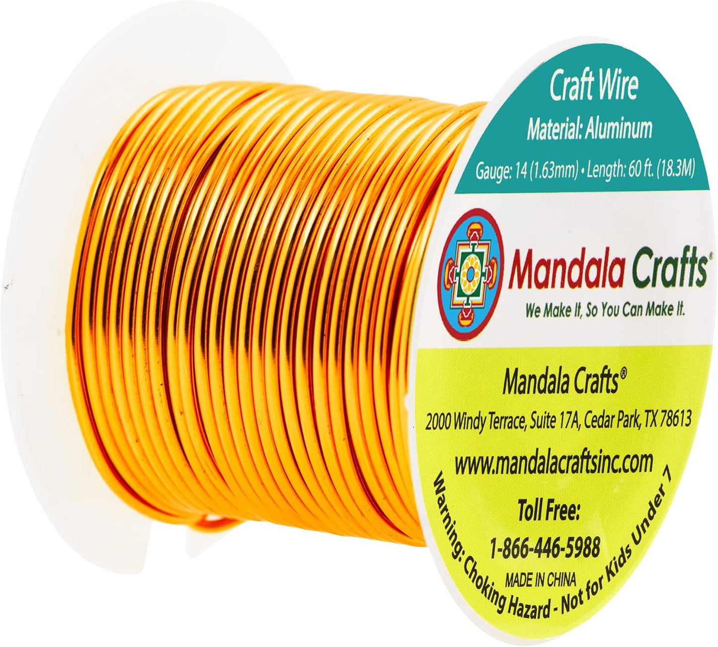 Mandala Crafts 14 Gauge Anodized Aluminum Craft Wire for Jewelry Making - 60 FT Colored Flexible Gold Tone Wire - Bendable for Bonsai Armature Crafting Sculpting