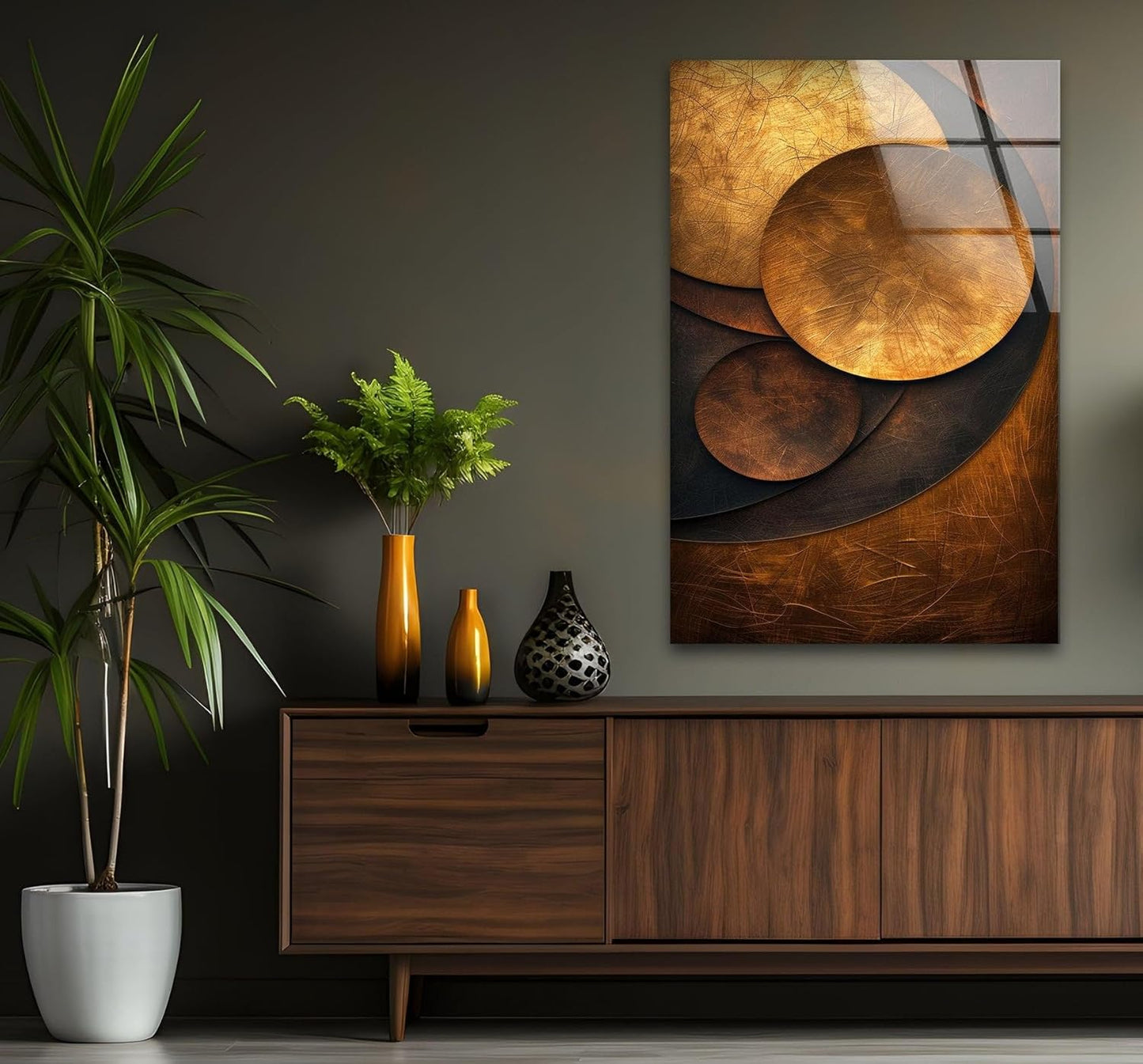 My Photostation.com 24Wx30H'' Bronze Art Deco Geometric Motifs Glass Wall Art Tempered Glass Printing Wall Decor Large Wall Art Wall Hangings