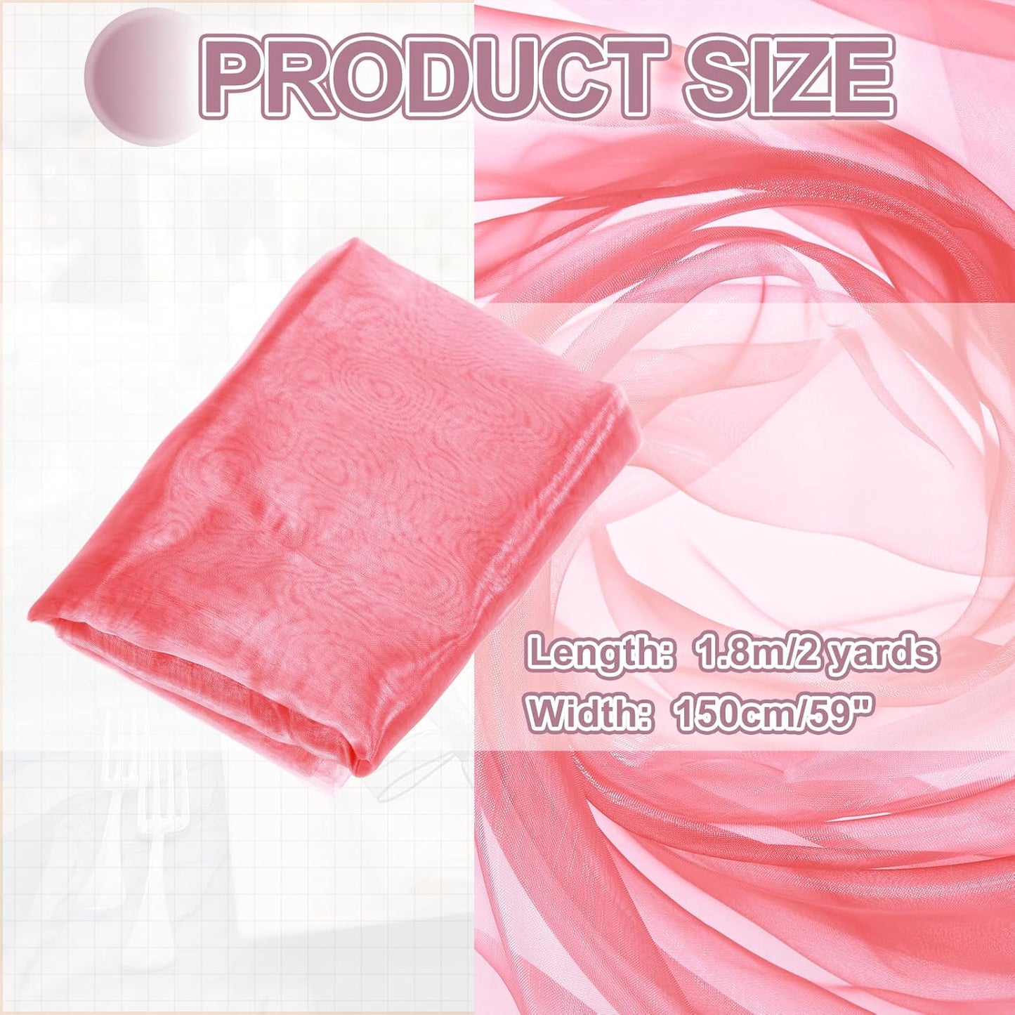 MECCANIXITY Iridescent Sheer Organza Fabric, 2 Yards x 59 Inches Solid Holographic Shiny Fabric Organza Cloth for Wedding, Curtains, Costume, Photo Background, Gradient Watermelon Red