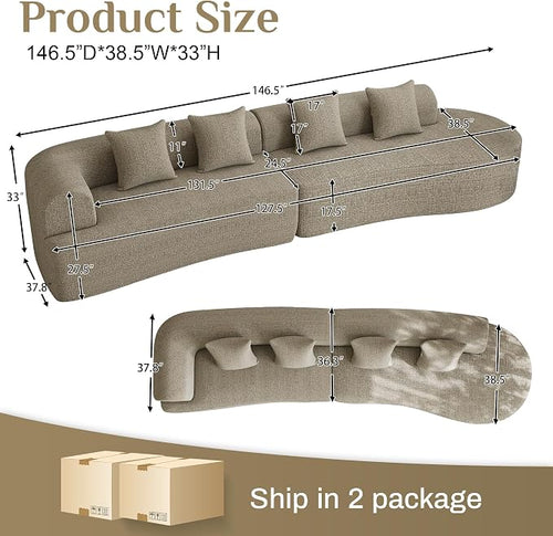 147" Oversized Sectional Sofa for Living Room, Modern Luxury Plush Chenille - Image 2
