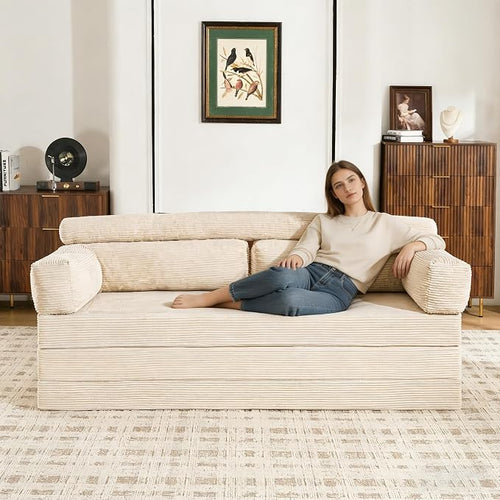 5-in-1 Convertible Sofa Bed, Corduroy Futon Couch Sleeper - Image 2