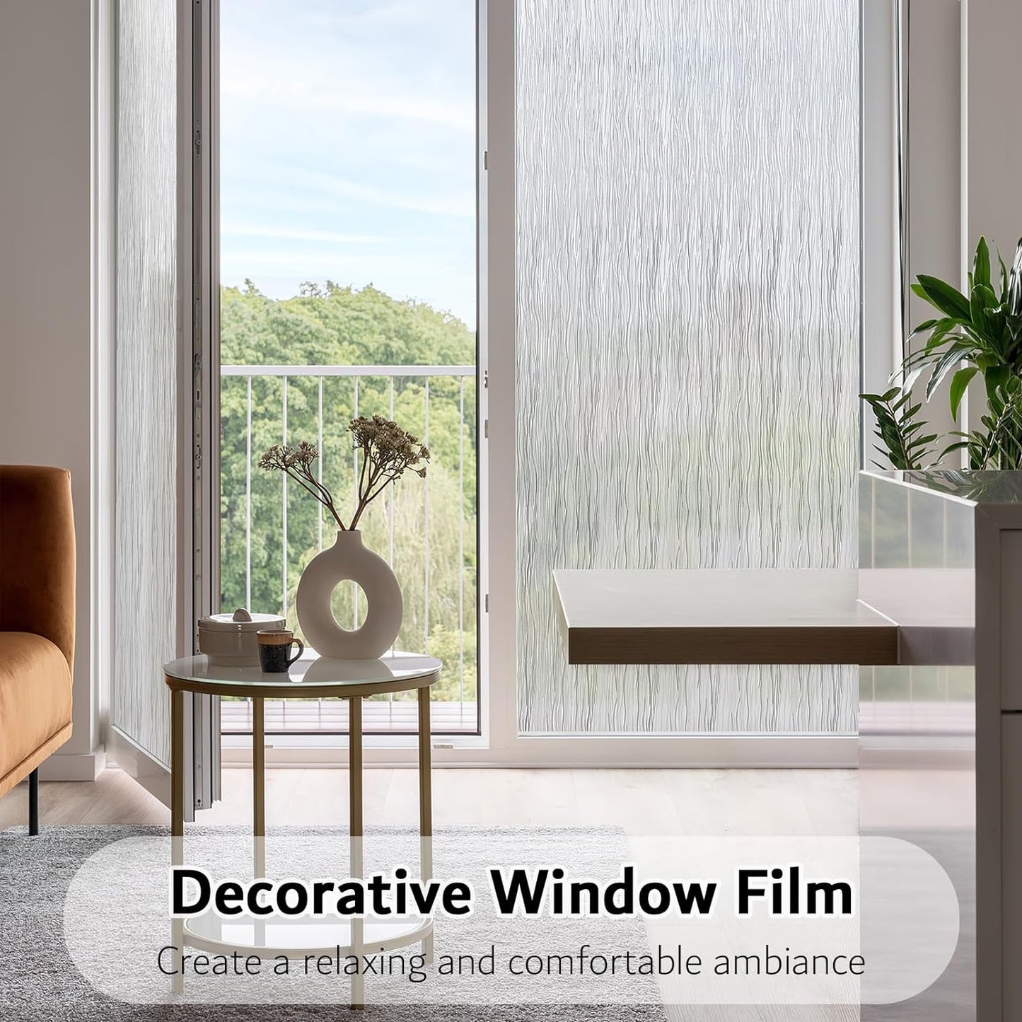 VELIMAX Frosted Window Privacy Film Non Adhesive Window Cling Removable Glass Covering Clear Water Opaque Window Film for Home Anti UV 29.5x78.7 inches