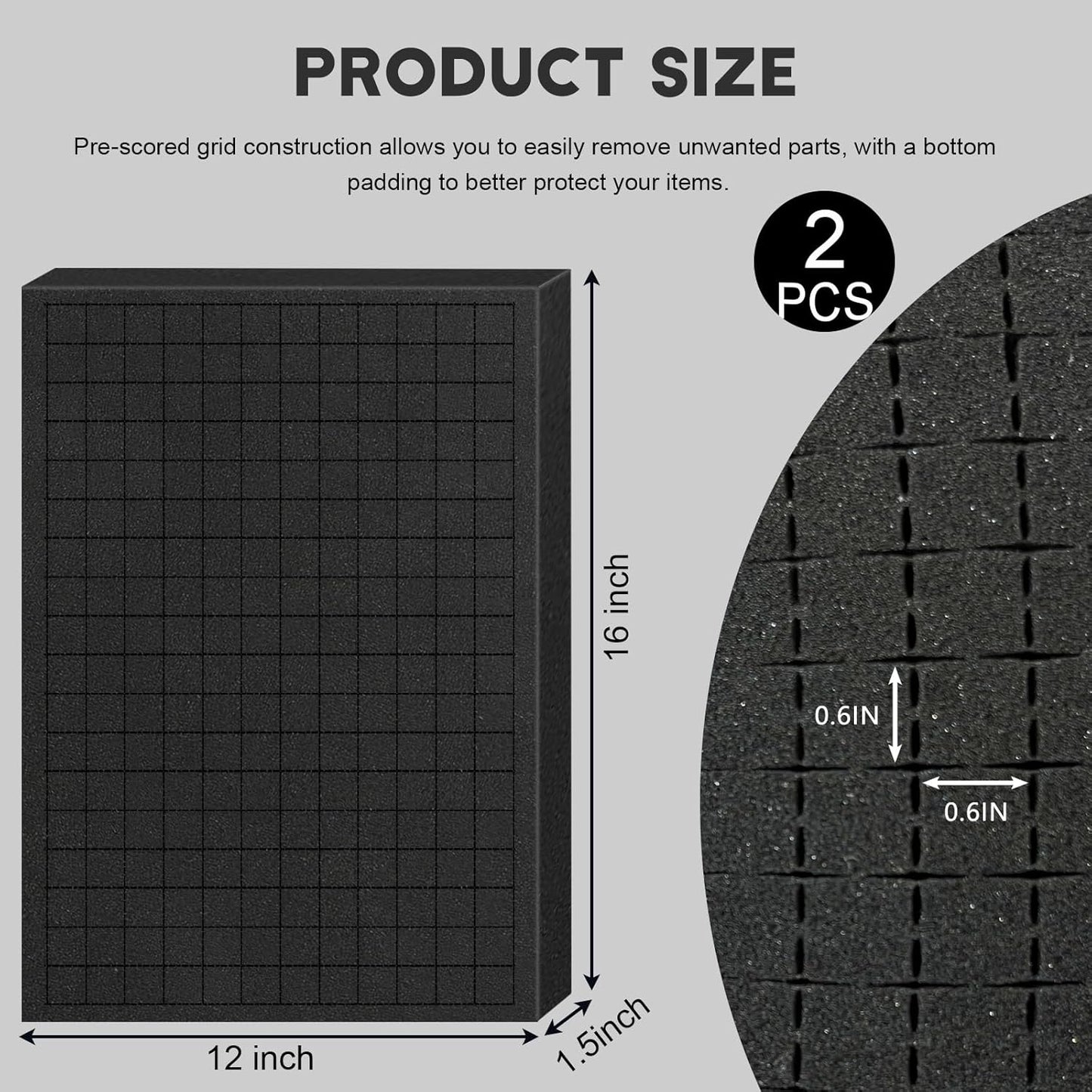 Pick and Pluck Foam Sheets, 2Pcs 16 x 12 x 1.5 Inch Pick Apart Foam Insert for Camera Storage, Crafts, Tool Box, Storage Drawer